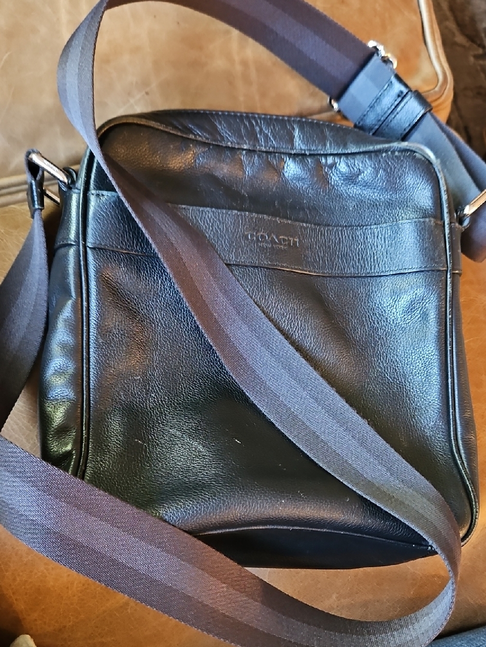 Coach Black Leather Men's Messeger Media Crossbody Bag